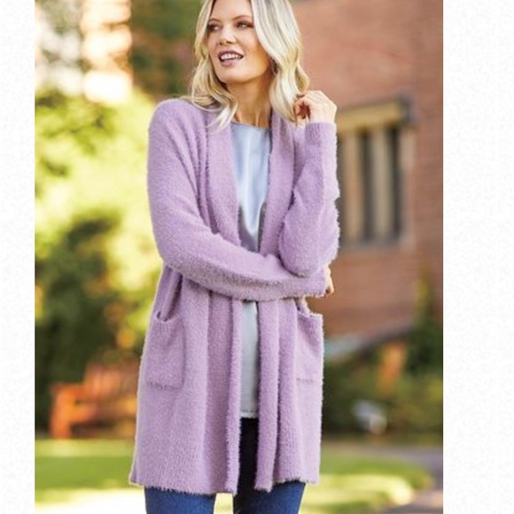 Lavender eyelash knit cardigan S M & L - Picture 2 of 9